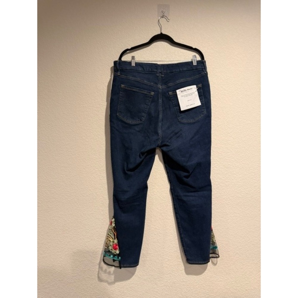 Good American Good Waist Upcycled Floral Embroidered Mesh Hem Jeans Blue 14-18 - Picture 5 of 6